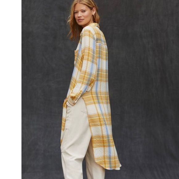 Pilcro for Anthropologie Side-Slit Maxi Tunic Buttondown Neutral Motif NWT Small - Picture 6 of 11